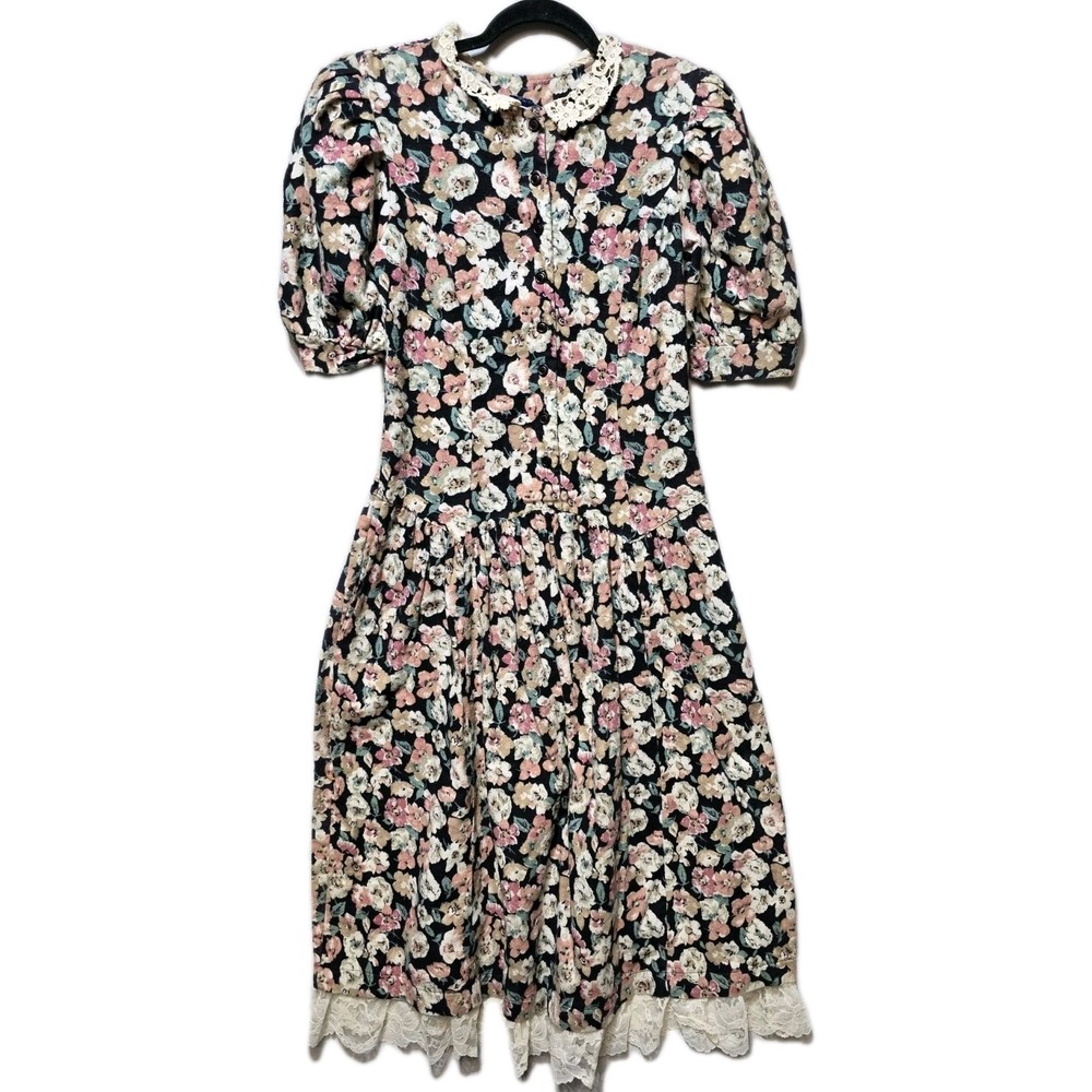 Vintage Women's Dress Maxi Floral Fleece 9 M Joni BLAIR